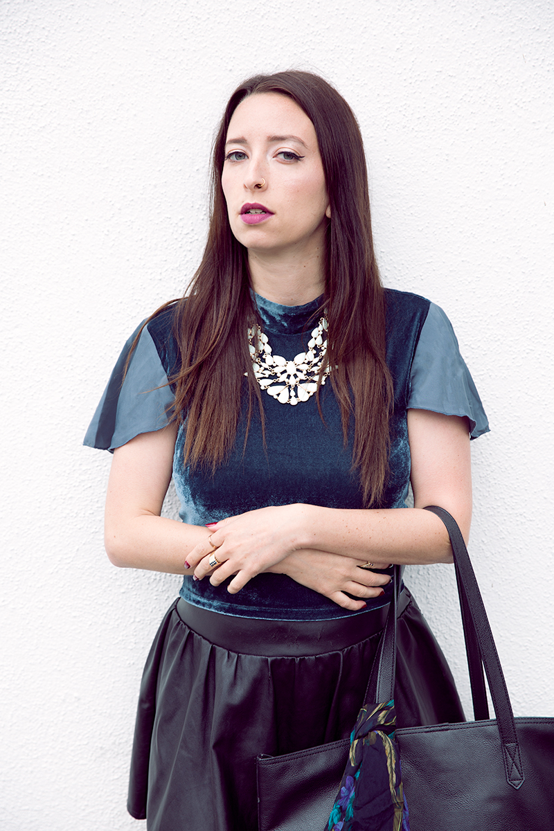 Faux Leather Mini Skirt styled by popular Los Angeles fashion blogger, Nomad Moda